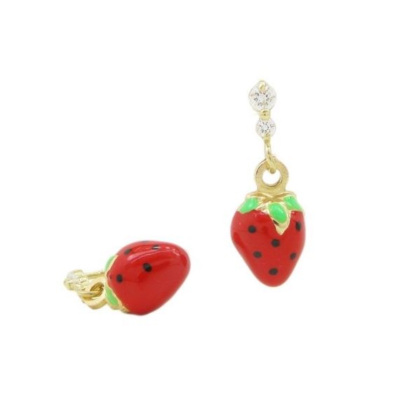 14K Yellow gold Strawberry chandelier earrings for Children/Kids web514 1