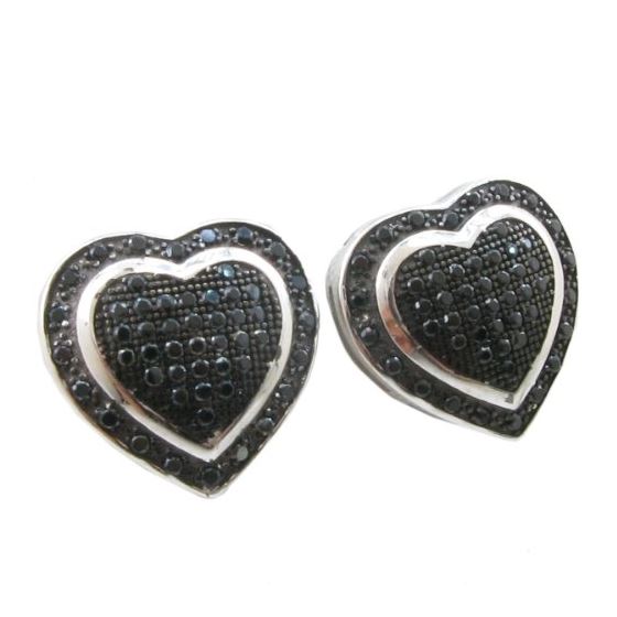 Womens .925 sterling silver Black and white heart earring 5mm thick and 14mm wide Size 1