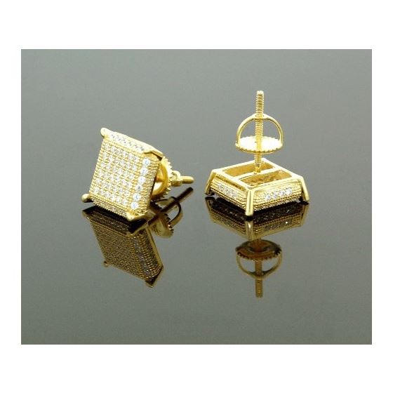 .925 Sterling Silver Yellow Square White Crystal Micro Pave Unisex Mens Stud Earrings 3