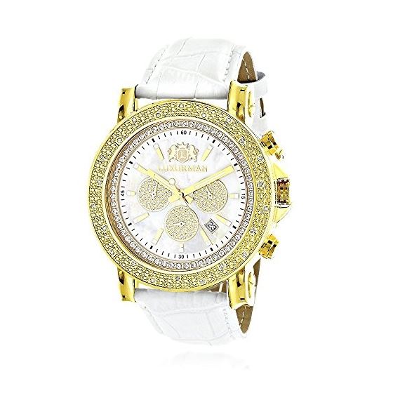 Escalade by Luxurman Mens Watch Real Diamonds 0.25ct Yellow Gold White MOP 1
