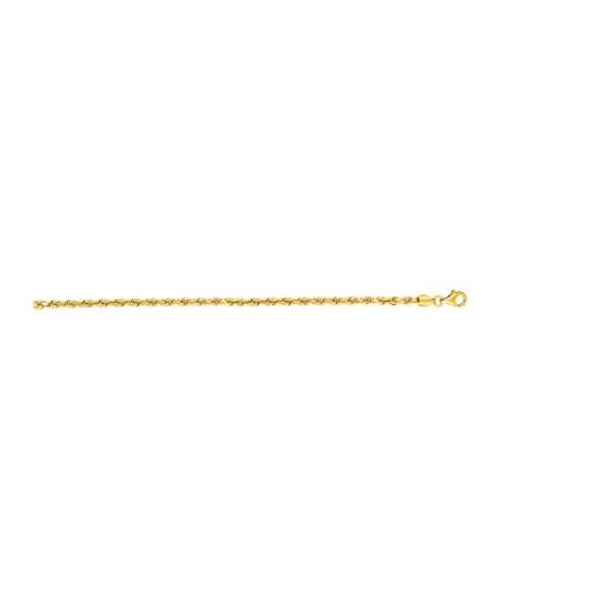 "14K Yellow Gold Solid Diamond Cut Rope Chain 8"" inches long x3.0mm wide"