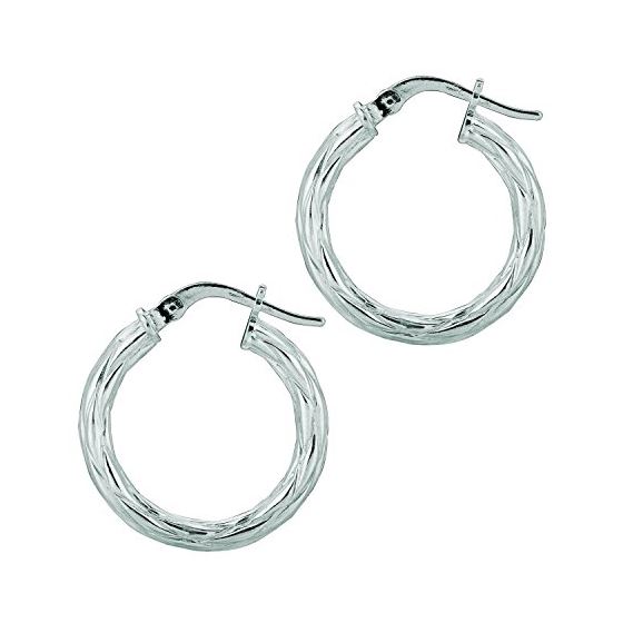 Ladies White Rhodium Silver Twisted Hoop Earring AGE507