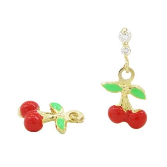 14K Yellow gold Cherry cz chandelier earrings for Children/Kids web528 1