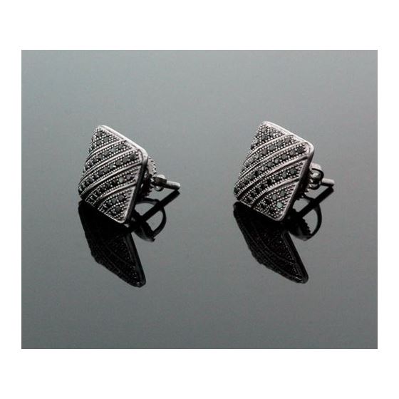 Sterling Silver Unisex Fashion Square Hand Set Stud Earrings ME0225c 1