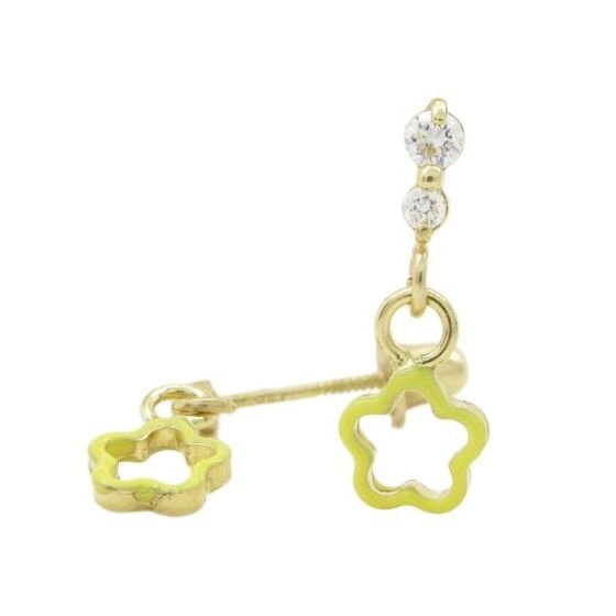 14K Yellow gold Open flower cz chandelier earrings for Children/Kids web454 1