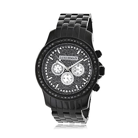 Luxurman Mens Black Diamond Watch 2.25ct Sparkling Black Diamonds 1