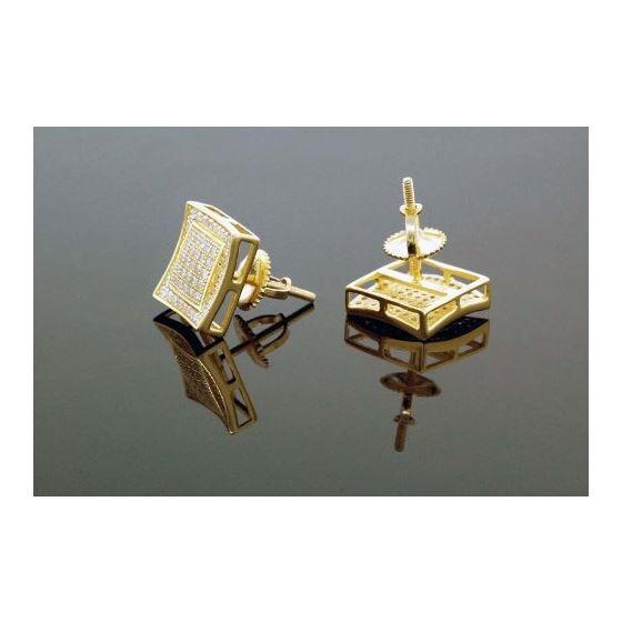 .925 Sterling Silver Yellow Square White Crystal Micro Pave Unisex Mens Stud Earrings 3