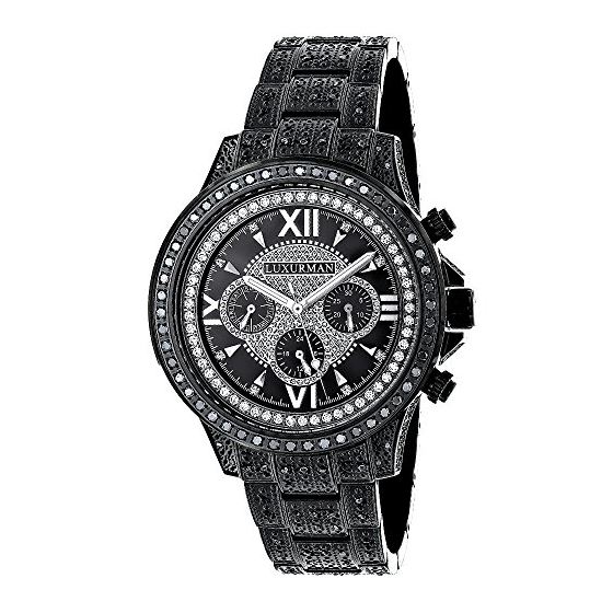 Iced Out Phantom Mens Black Genuine Diamond Luxurman Watch 3ct Chronograph 1