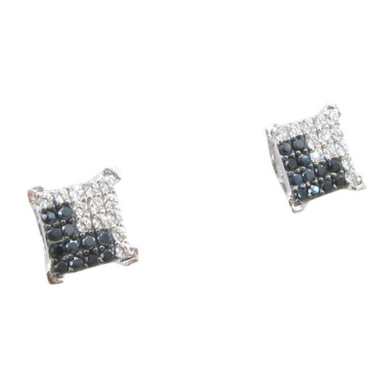 Mens .925 sterling silver White and black 5 row square earring MLCZ38 5mm thick and 6mm wide Size 1