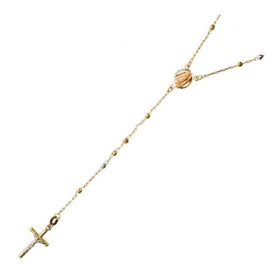 14K 3 TONE Gold HOLLOW ROSARY Chain - 28 Inches Long 2.8MM Wide 1