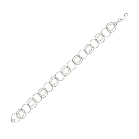 Sterling Silver 11 mm Wide Alternative 2 Round and 1 Polished Link Fancy Bracelet 8.25 Inch Long