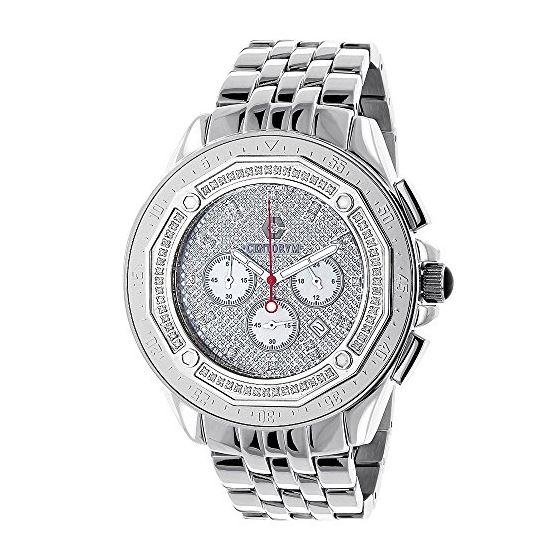 Mens Real Diamond Watch 0.55ct Falcon MOP Chronograph Rotating Bezel by Centorum 1