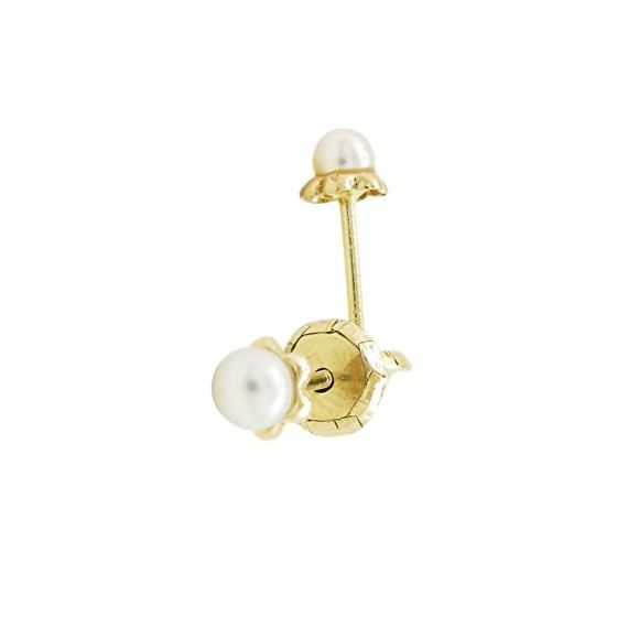 14K Yellow gold Big pearl stud earrings for Children/Kids web223 1