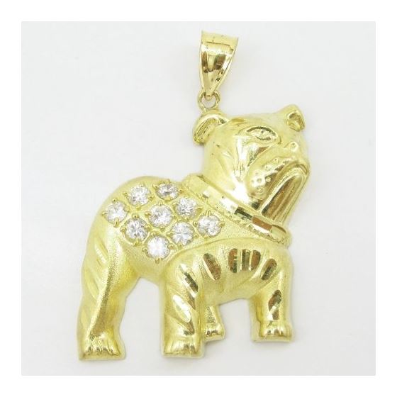 Mens 10k Yellow gold White gemstone bulldog charm EGP56 3