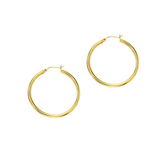 14K Yellow Gold Ladies Shiny Hoop Earrings T512