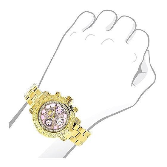Luxurman Montana Ladies Genuine Diamond Watch 0.3ct Pink MOP Yellow Gold Plated 3