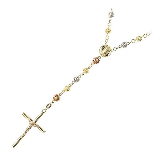 10K 3 TONE Gold HOLLOW ROSARY Chain - 30 Inches Long 5.02MM Wide 1