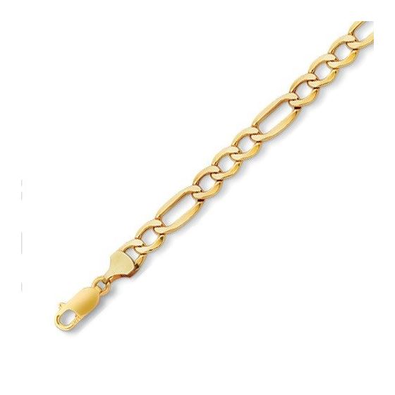 10K Yellow Gold 6.5mm Diamond Cut Figaro Lite Link Bracelet with Lobster Clasp