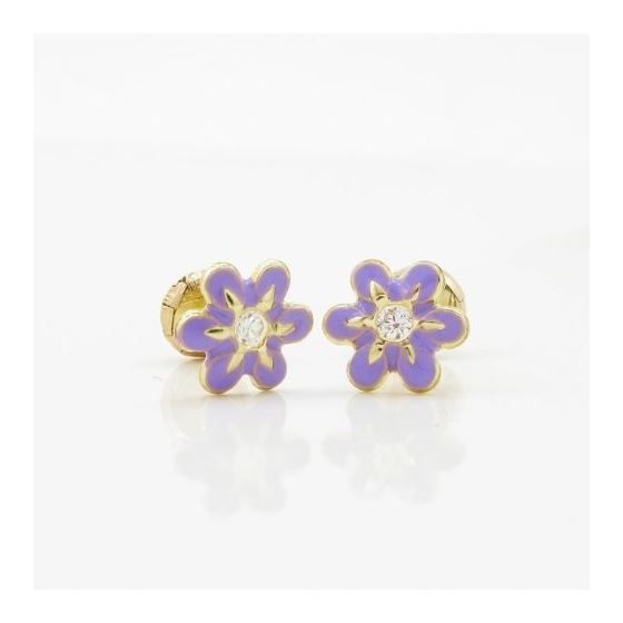 14K Yellow gold Flower cz stud earrings for Children/Kids web18 3