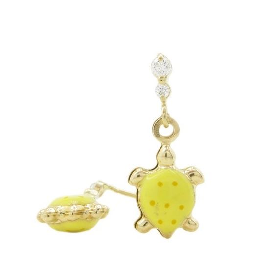 14K Yellow gold Tortoise cz chandelier earrings for Children/Kids web393 1