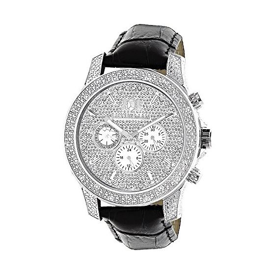 Luxurman Mens Diamond Watch 0.50 ct Freeze Stainless Steel Paved in White Stones 1