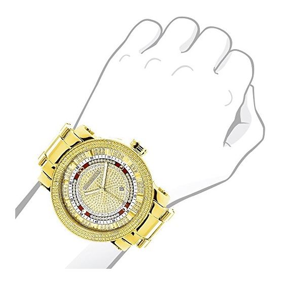 Unique Large Mens Real Diamond Watch 18k Yellow Gold Plated 0.12ct by Luxurman 3
