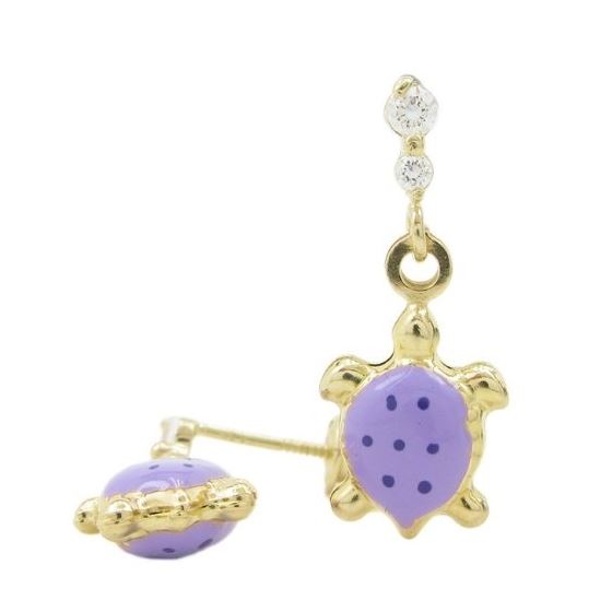 14K Yellow gold Tortoise cz chandelier earrings for Children/Kids web392 1