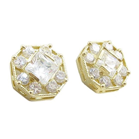 Mens 10k Yellow gold Octagon white cz stud earring ELMI25 1