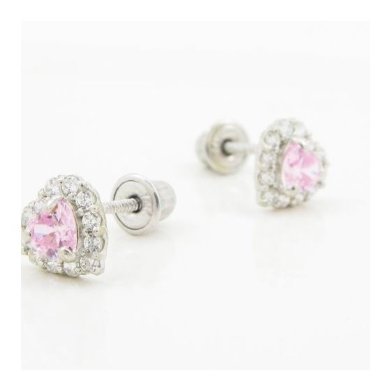 14K White gold Heart cz stud earrings for Children/Kids web252 3