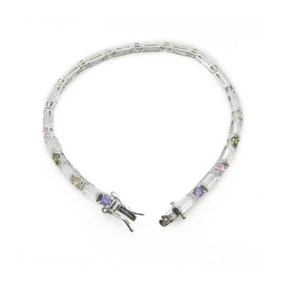 Ladies .925 Italian Sterling Silver multi color cz bracelet Length - 7.5 inches Width - 3mm 3