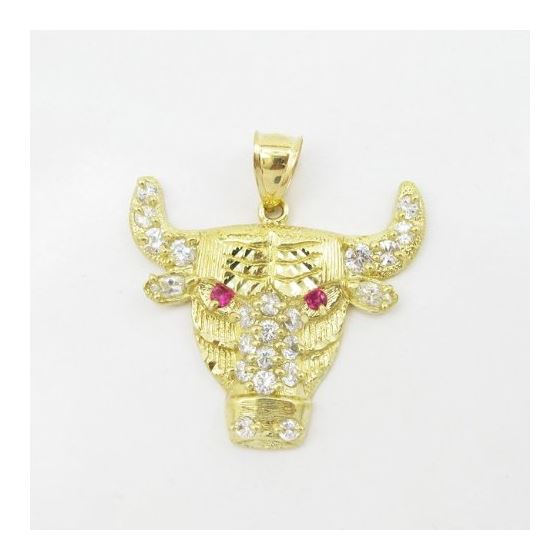 Mens 10k Yellow gold Red and white gemstone cow head charm EGP82 3