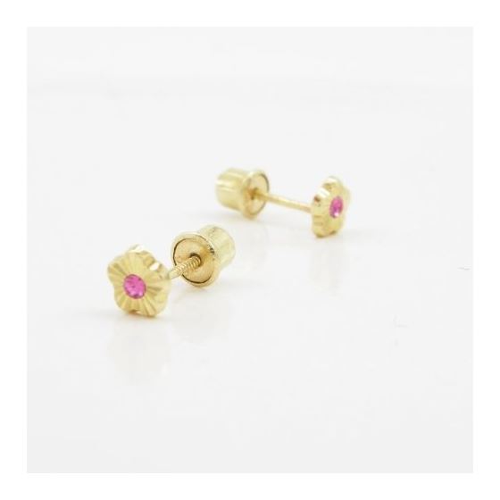 14K Yellow gold Flower cz stud earrings for Children/Kids web485 3