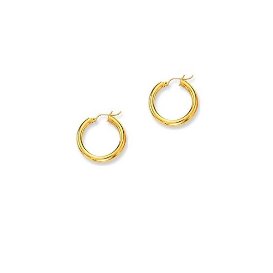 14K Yellow Gold Ladies Shiny Hoop Earrings T520