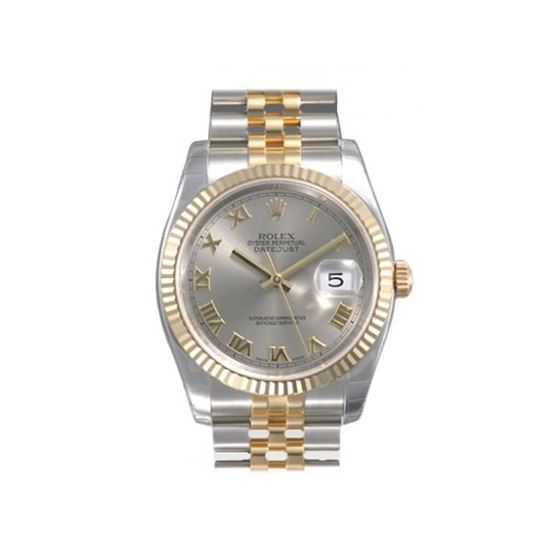 Rolex Datejust Silver Roman Dial Jubilee Bracelet Fluted Bezel Two Tone Mens Watch 116233SRJ