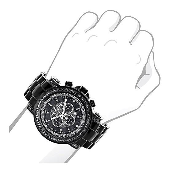 Mens Black Real Diamond Watch by Luxurman 3ct Chronograph Oversized Bezel 3