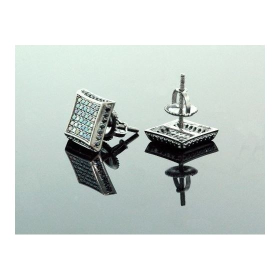 .925 Sterling Silver Black Square Black Onyx Crystal Micro Pave Unisex Mens Stud Earrings 12mm 3