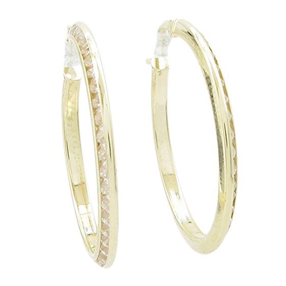 Womens 10k Yellow gold Slim white cz hoop earring ELMI5 1