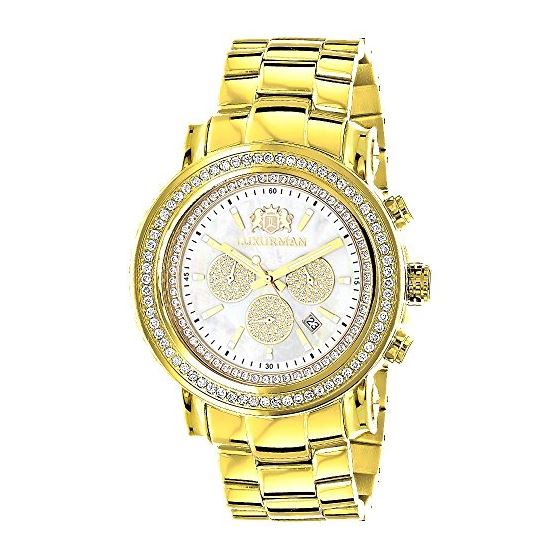 Large Diamond Bezel Watch For Men Yellow Gold Plat
