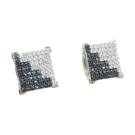 Mens .925 sterling silver White and black 8 row square earring MLCZ33 5mm thick and 10mm wide Size 1