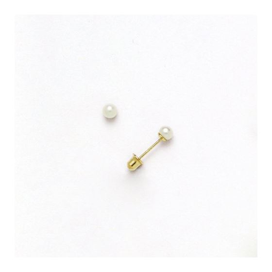 14K Yellow Gold genuine pearl and cz earrings screw back Size: 3