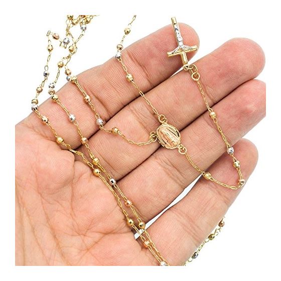 14K 3 TONE Gold HOLLOW ROSARY Chain - 28 Inches Long 2.8MM Wide 3
