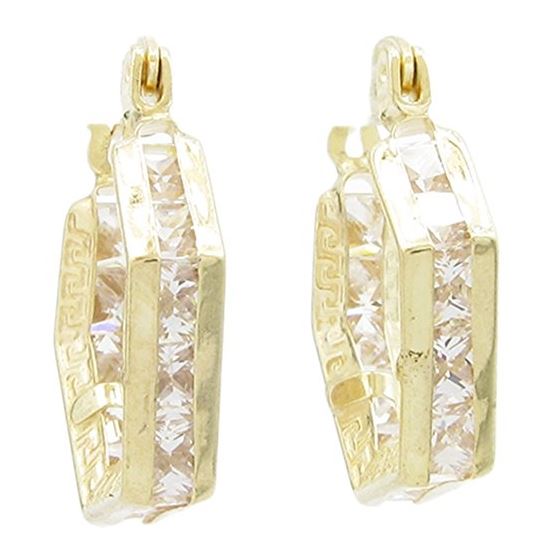 Womens 10k Yellow gold White cz fancy square hoop earring ELMI20 1