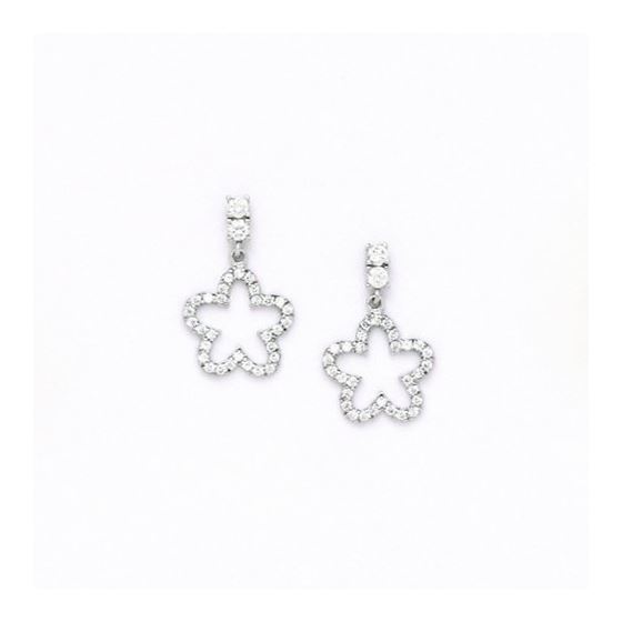 14K White Gold star oval drop shap with cz earrings screw back Size: Actual Image