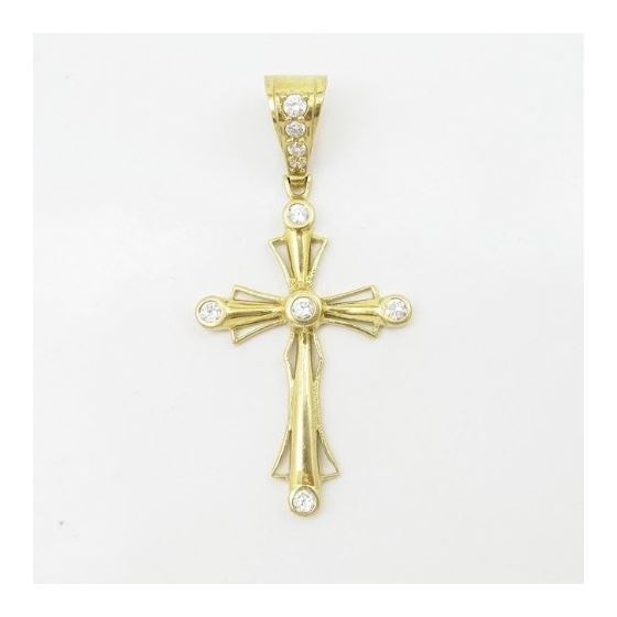 Mens 10k Yellow gold White gemstone jesus cross charm EGP99 3