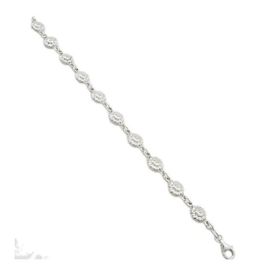 Women silver flower link bracelet SB7 7.25 inches long and 9mm wide 1