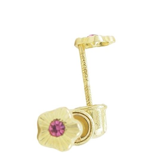 14K Yellow gold Flower cz stud earrings for Children/Kids web485 1