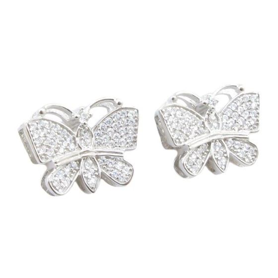 Womens .925 sterling silver White butterfly earring 3 MLCZ270 4mm thick and 15mm wide Size 1