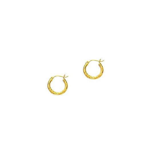 14K Yellow Gold Ladies Diamond Cut Hoop Earrings LT201