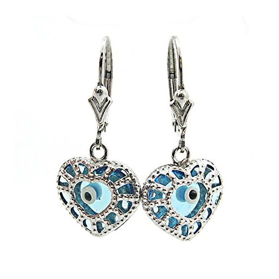 Ladies Silver evil eye dangle earrings 1