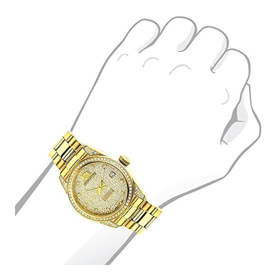 Iced Out Ladies Real Diamond Yellow Gold Plated Watch 1.5ct Tribeca by Luxurman 3